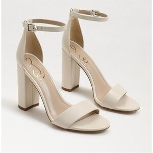 Sam Edelman Yaro Womens 10.5M Ivory Leather Block‎ Heel Sandal Wedding Formal